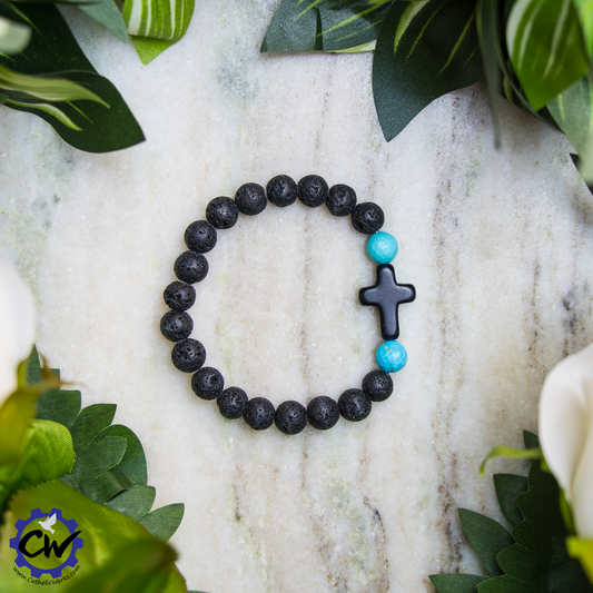 Black and Turquoise Cross Bracelet