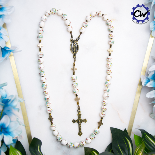 Ceramic Teal Our Lady Bronze Rosary
