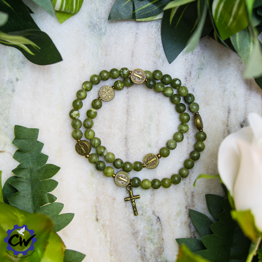 Jade St. Benedict Stretch Rosary Bracelet