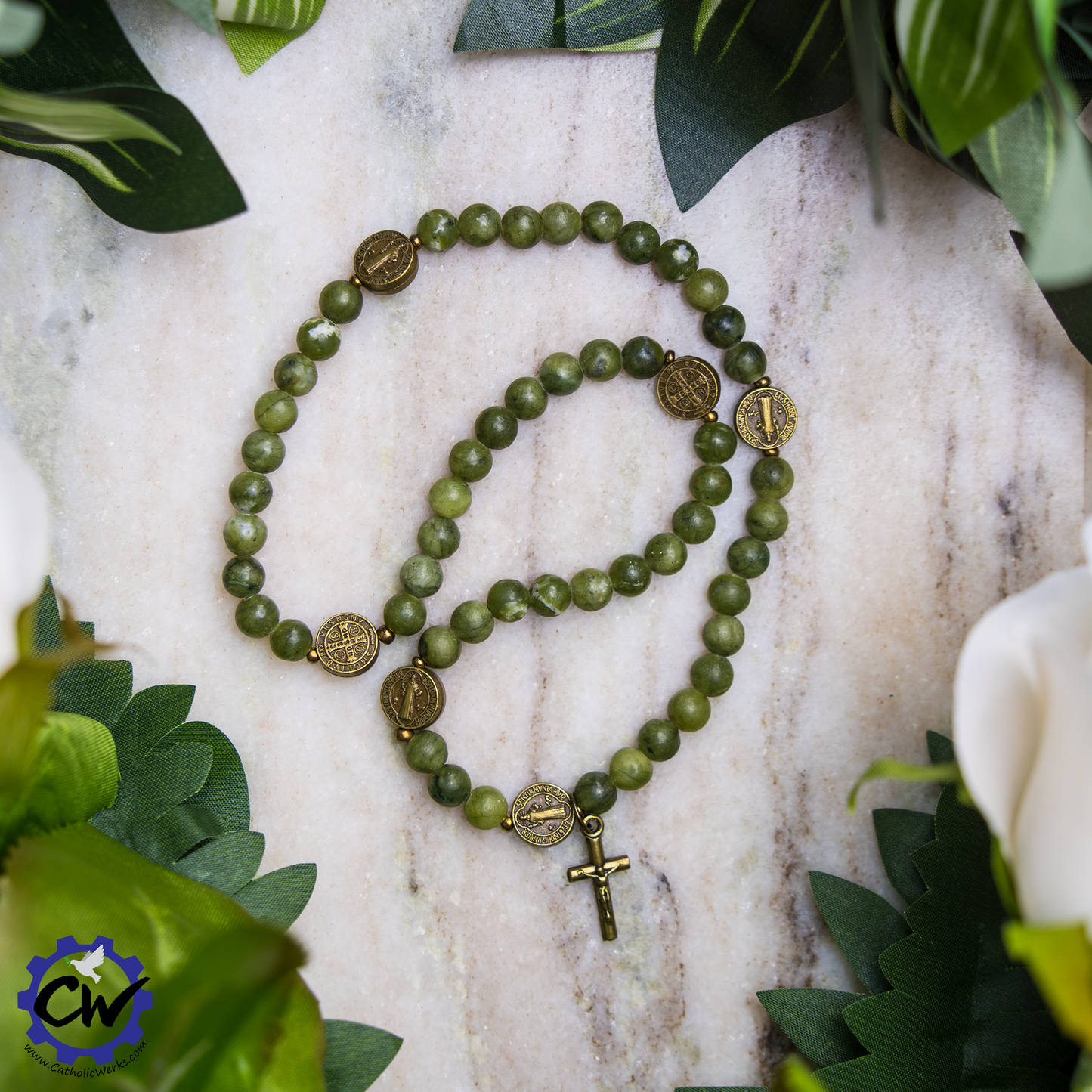 Jade St. Benedict Stretch Rosary Bracelet