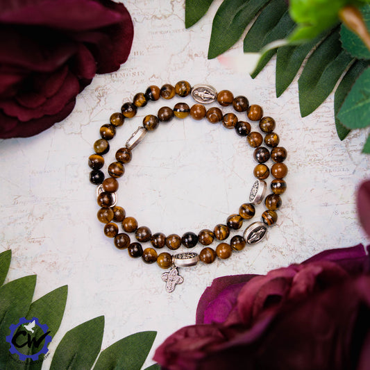 Tigers Eye Stretch Rosary Bracelet